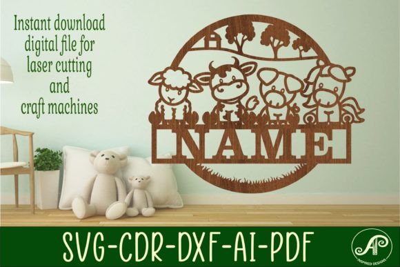 Cute Farm Animals Name Sign SVG Laser Cut Files